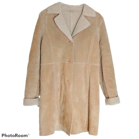Colebrook Suede Leather Duster Notch Collar Mid Length Sz M - Picture 1 of 8